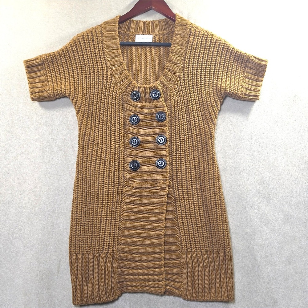 Soft Surroundings Brown Wool Blend Ribbed Short Sleeve Cardigan Small
